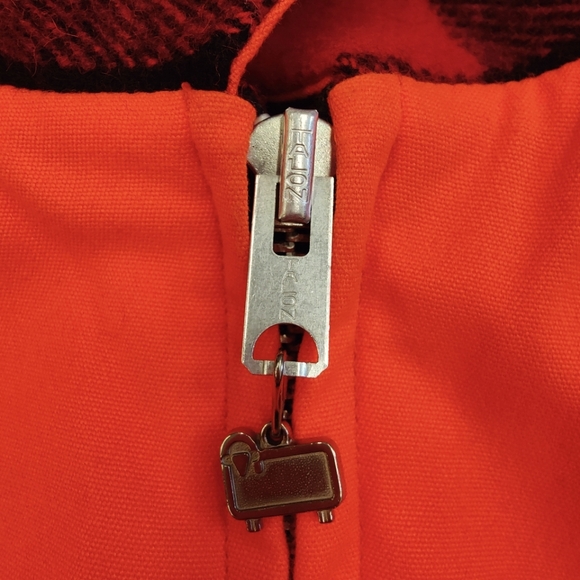 Vintage Woolrich Buffalo Wool Plaid and Acrylic Orange Reversible Jacket, XL - Picture 7 of 16